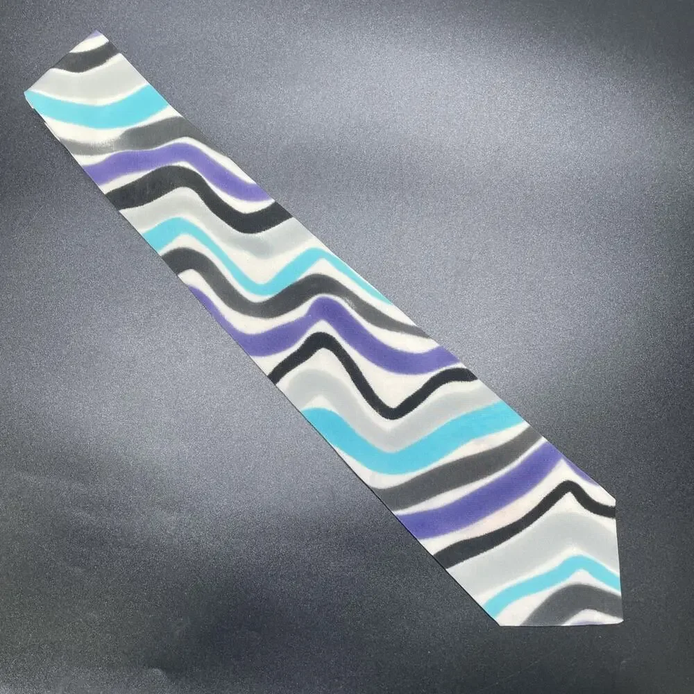 VTG Marienbad Abstract Wavy Necktie Blue Purple Black Designer 3.5” Post Modern